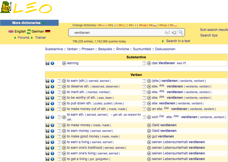 LEO dictionary screenshot